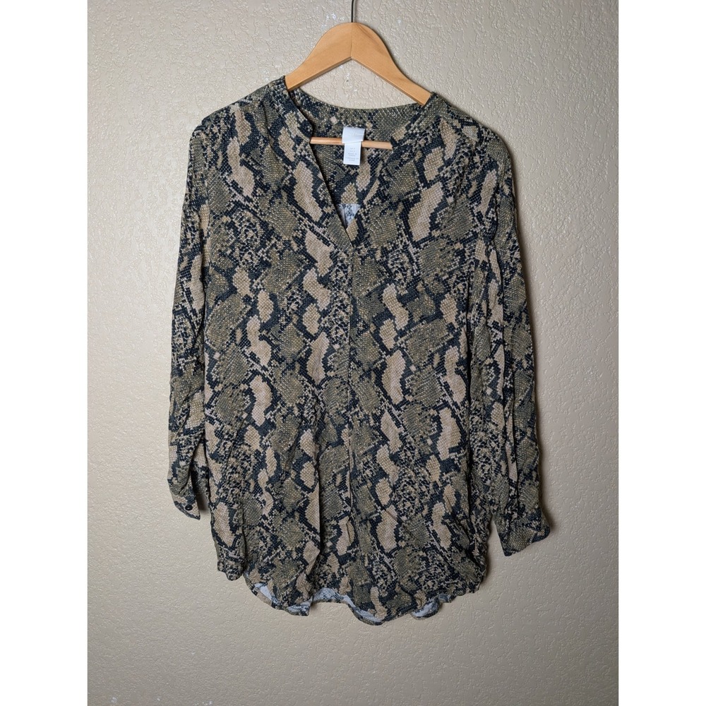H&M Snake Print Black And Dark Green Tunic Top Sz 2 Animal Print